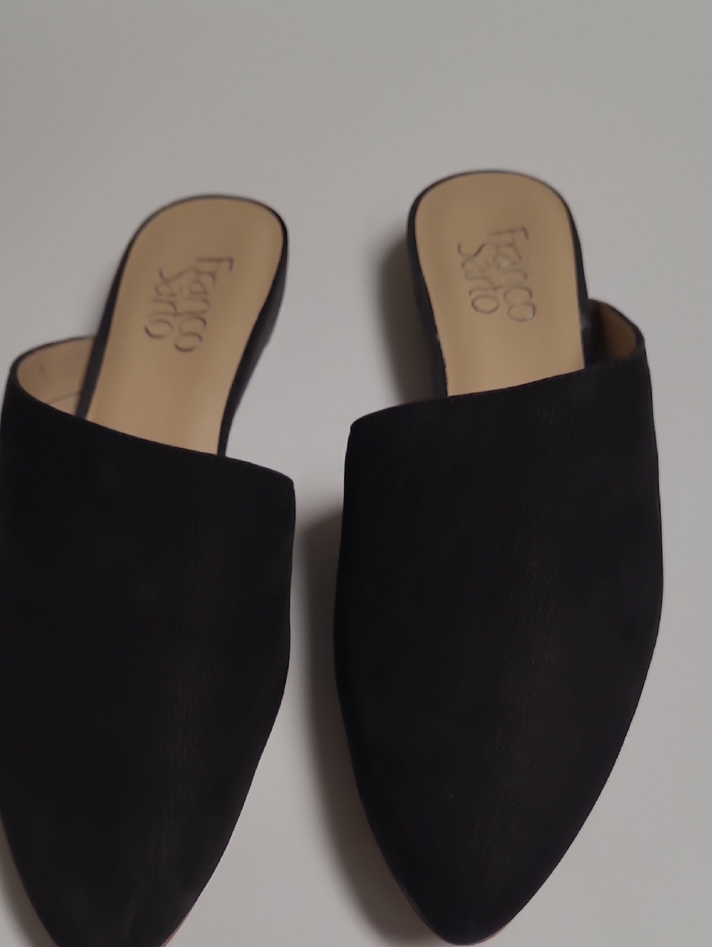 Franco Sarto Black Pointed Backless Mules